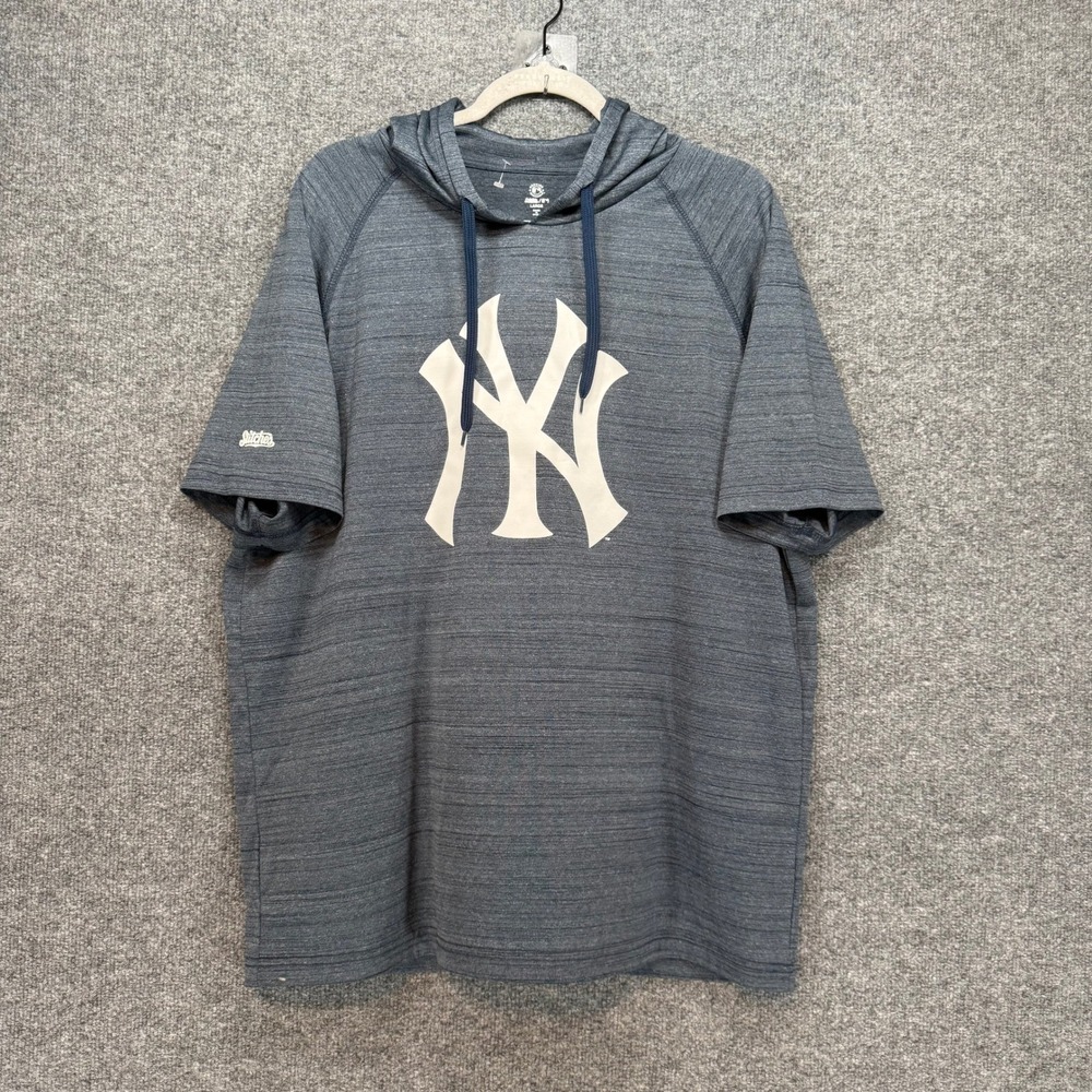 New York Yankees Shirt Mens Large Blue Hooded TShirt Stitches MLB Baseball Fan